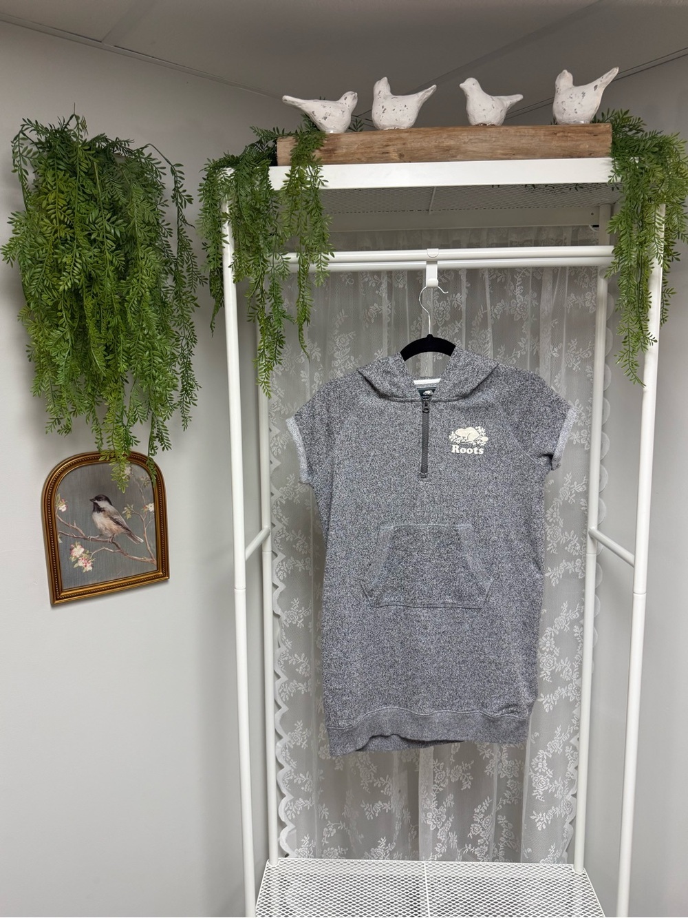 Roots Kids Salt & Pepper Hooded Sweatshirt Dress Short Sleeve With Zip Grey XXL